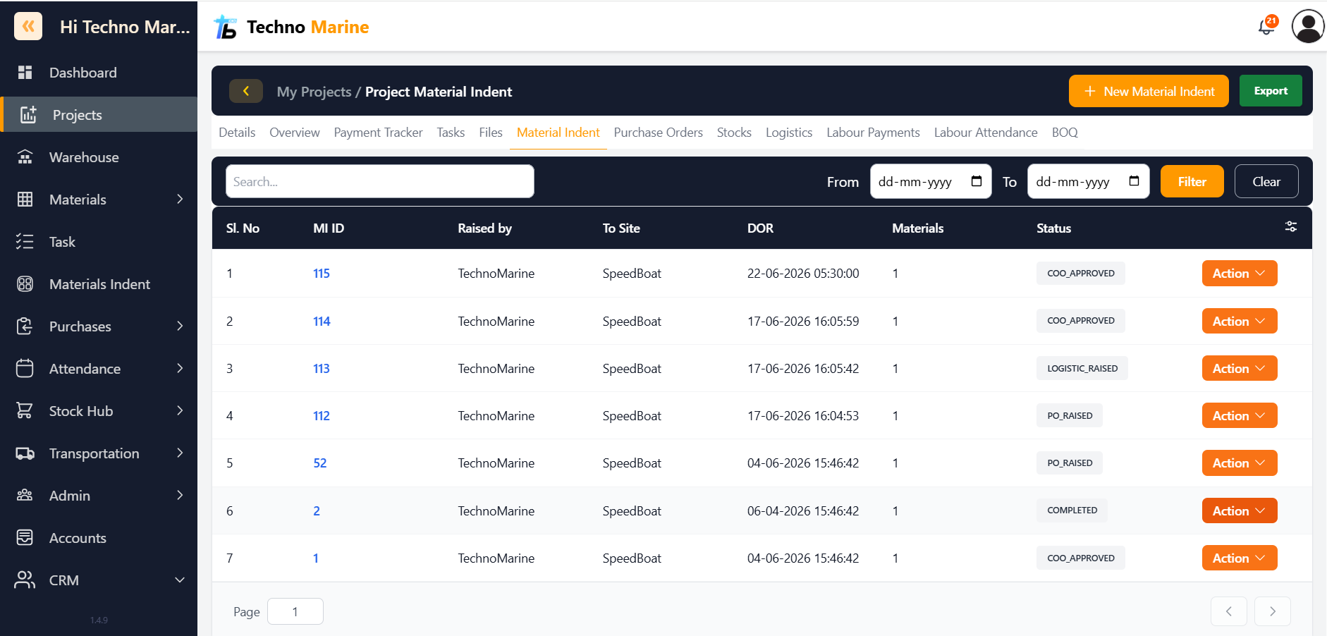 Procurement Management Dashboard