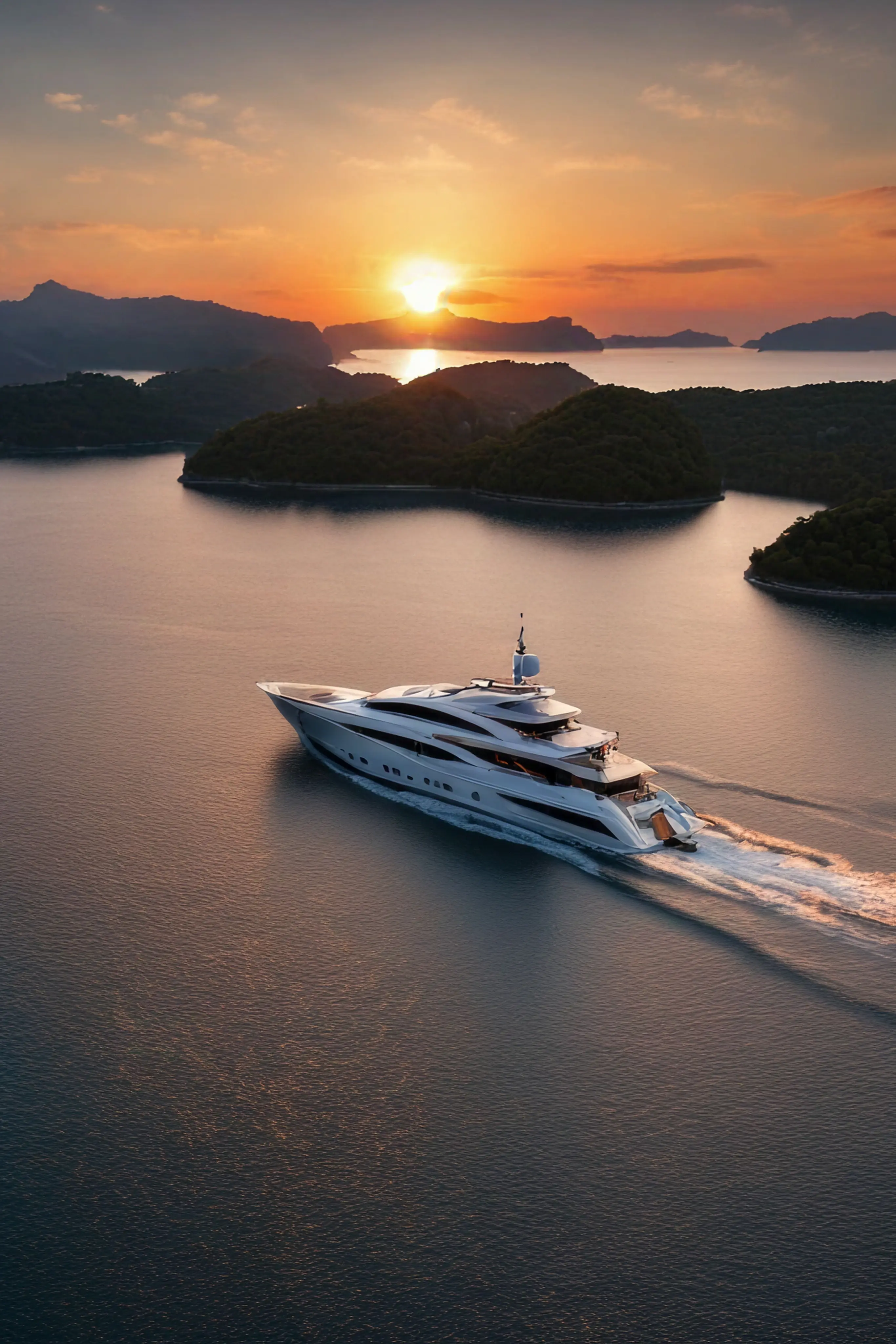 Luxury yacht at sunset